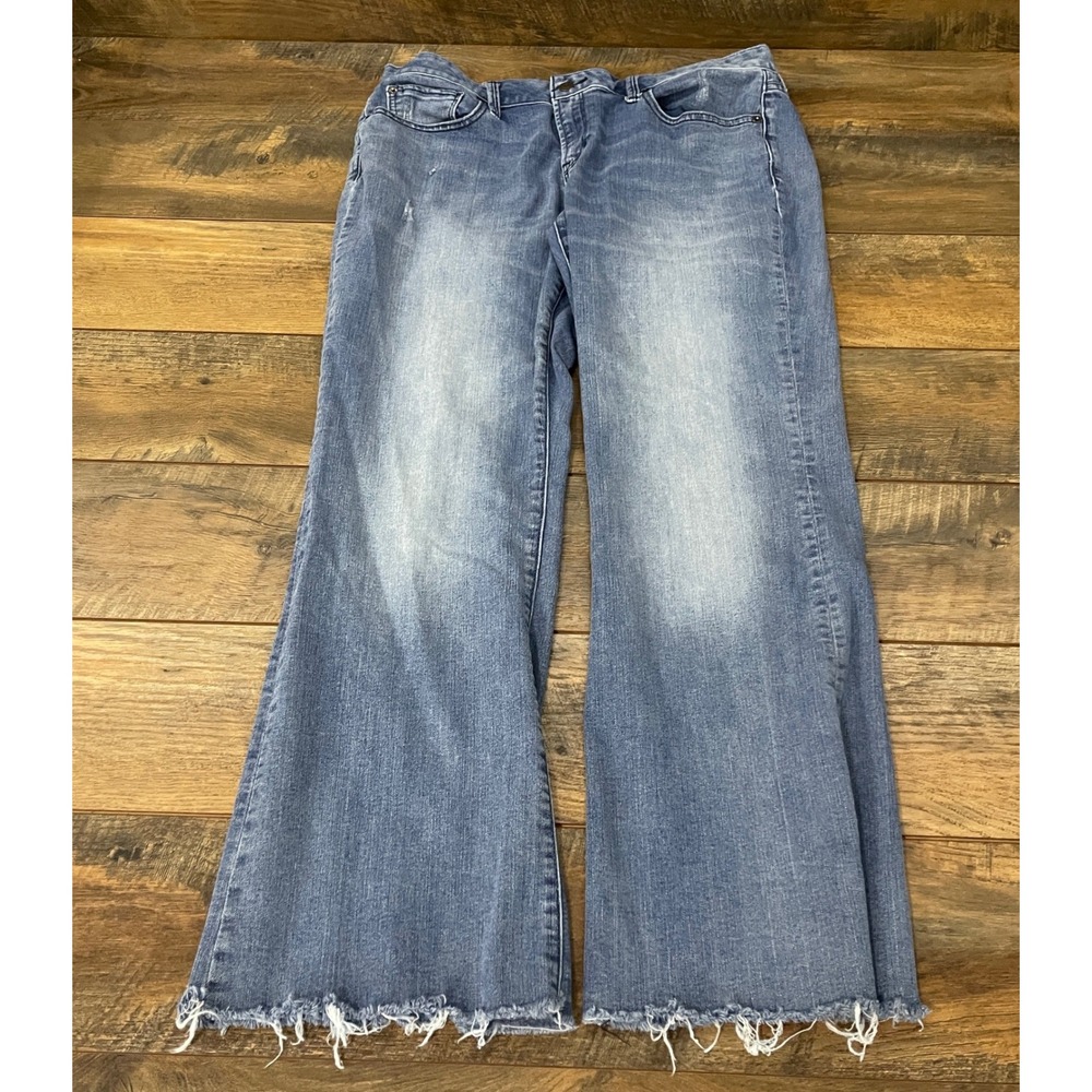 Gap 1969 Wide Leg Jeans Medium Wash Raw Hem Blue Denim 32 Long Flare Boho Grunge
